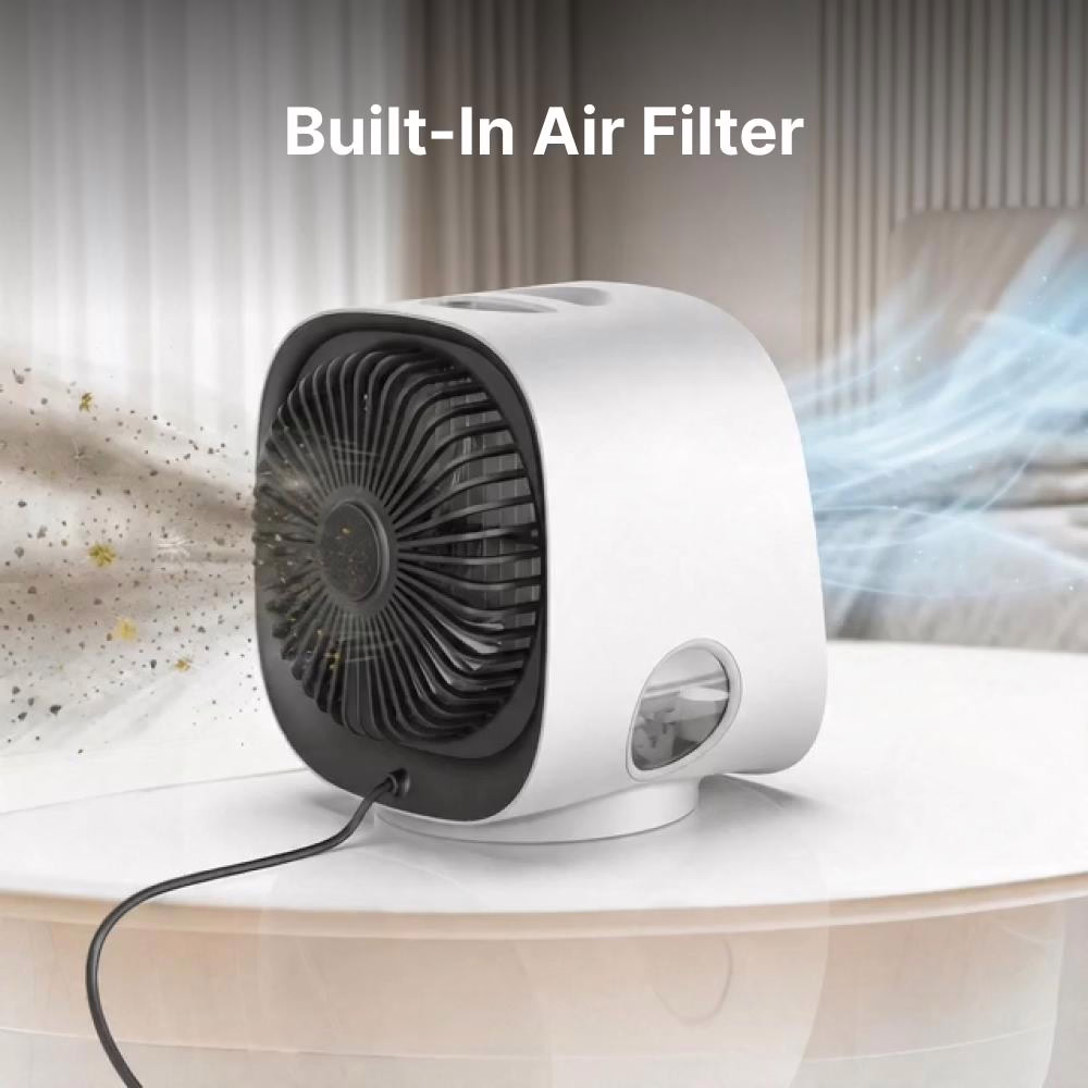 FrostyPure portable air cooler in use on a desk
