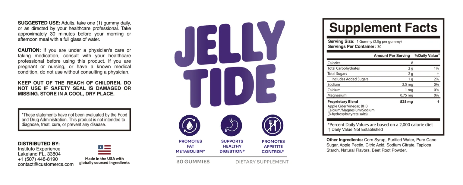 JellyTide product label and formula
