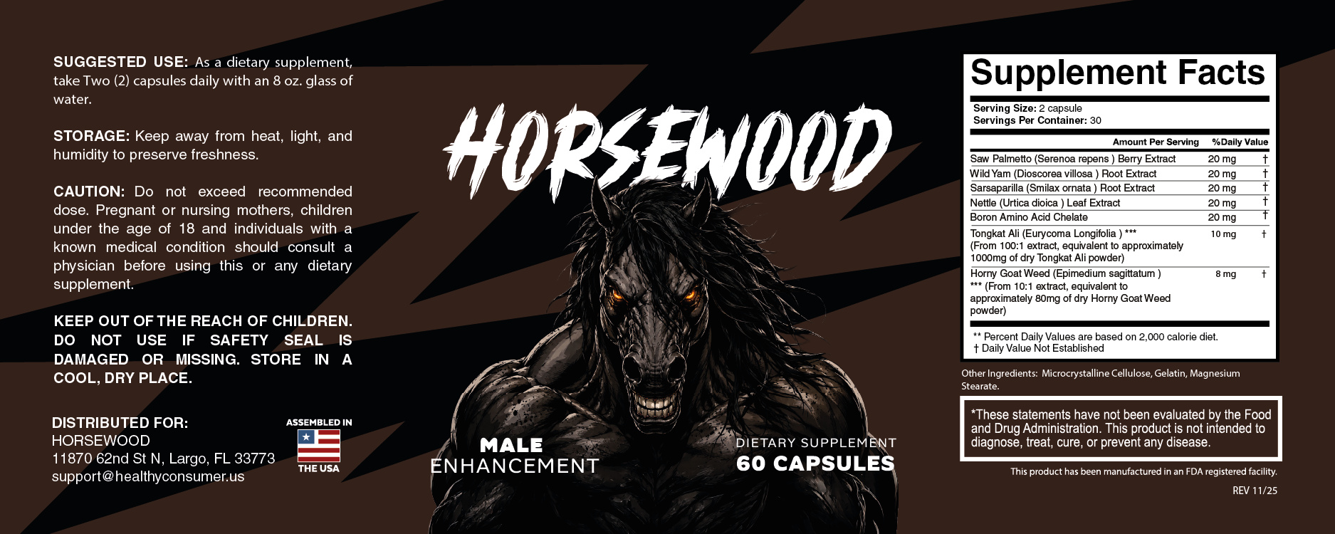 Horsewood supplement facts label