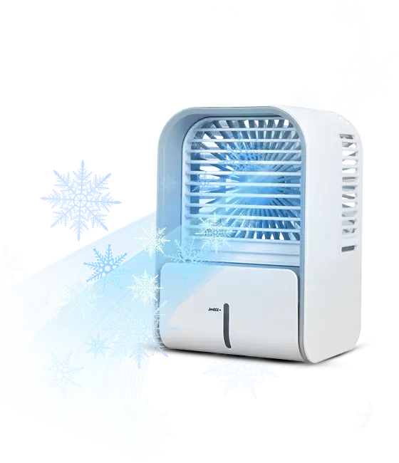 A personal evaporative cooler on a desk
