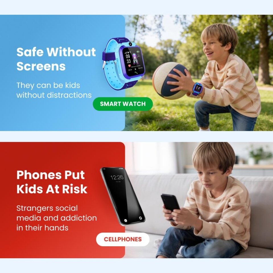 CubbyWatch compared with a smartphone for kids