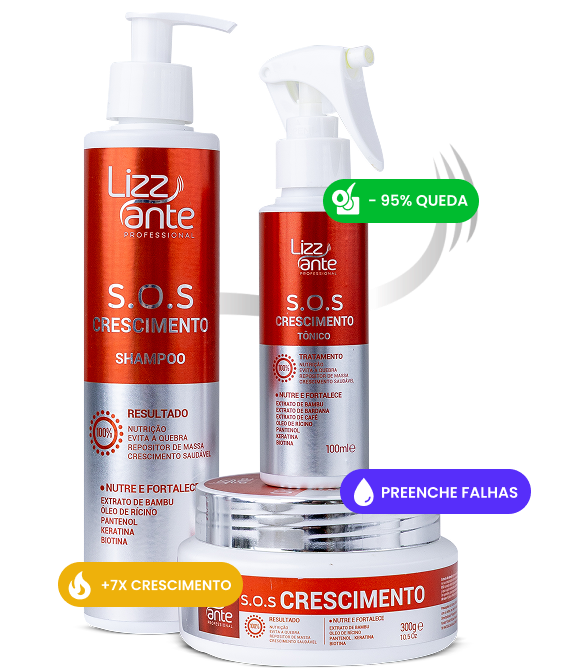 Kit S.O.S Crescimento — shampoo, máscara e tônico capilar