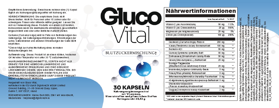 Gluco Vital Zutaten-Etikett
