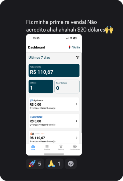 Resultado - primeira venda R$110,67
