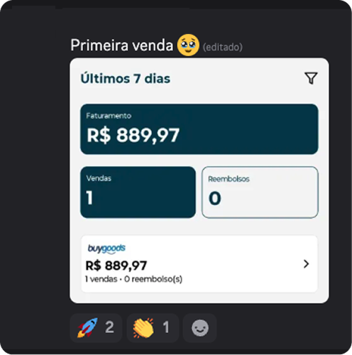 Resultado - primeira venda R$889,97