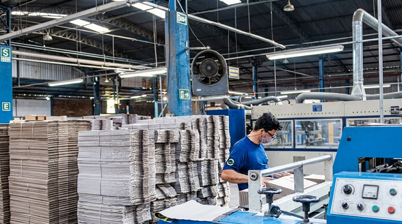 Foto do Interior da Fábrica de Embalagens de Papelão Ondulado